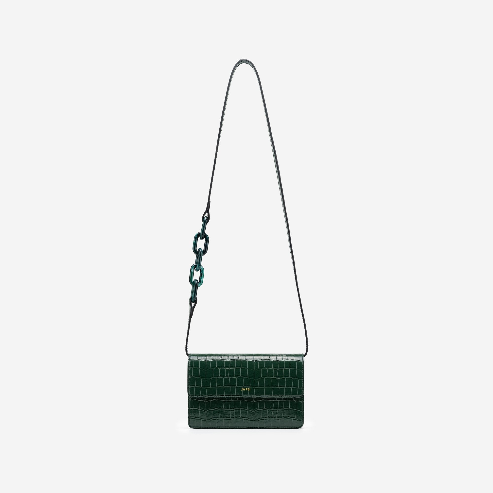 Julia Acrylic Chain Crossbody Bag Croco Dark Green